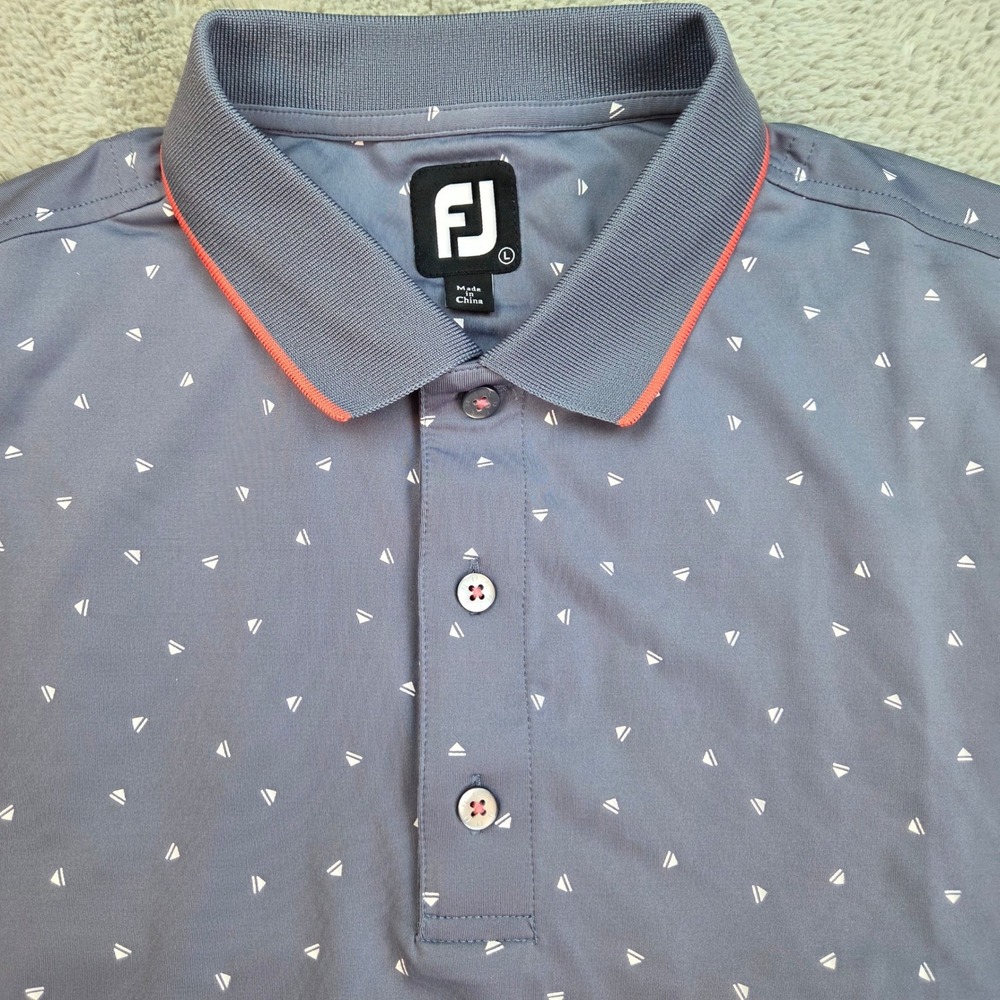 FootJoy Polo Shirt Mens L ProDry Geometric Triangle Print Performance Gray Coral